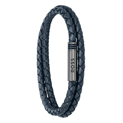 Bracelet Ares Cuir Bleu & Acier, 17,50 cm - 1580494S - Boss