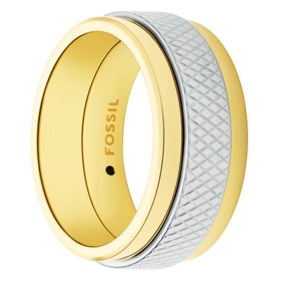 Bague Knox Bicolore, Acier Doré Motif Losanges - Fossil