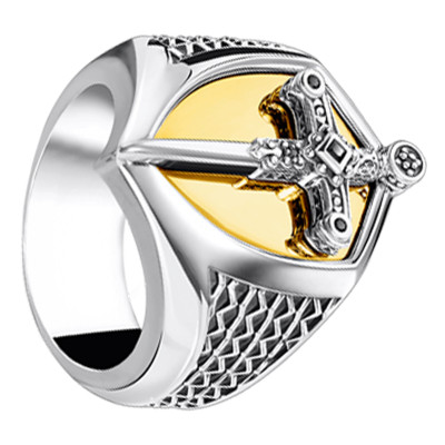 Chevalière Armure Épée, Argent 925 Plaqué Or Jaune 750 & Pierres Noires - TR2309-849-7 - Thomas Sabo