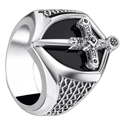 Chevalière Armure Épée, Argent 925 & Pierres Noires - TR2311-641-11 - Thomas Sabo