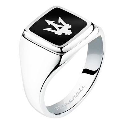 Chevalière Iconic Trident en Acier & Email noir, JM222AVD07 - Maserati